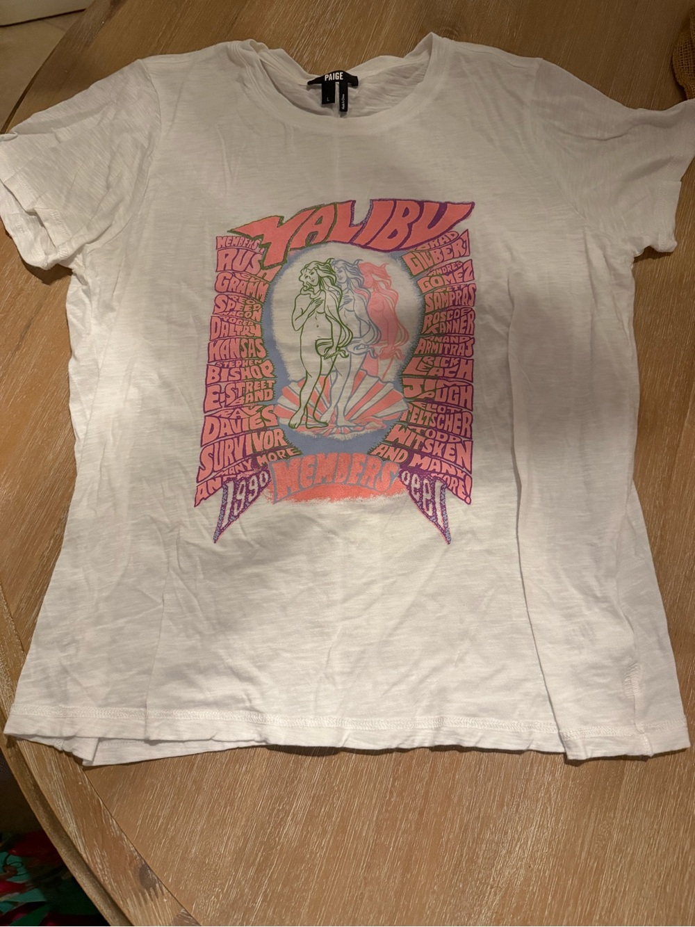 PAIGE White Malibu Graphic Tee with Pink and Purple Print